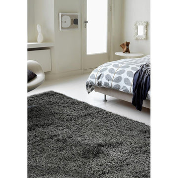 Payton Soft Shimmer Silky Polyester Plain Shaggy Charcoal Grey Rug-Asiatic Carpets-Rug Love - The Most Loved Rug Store